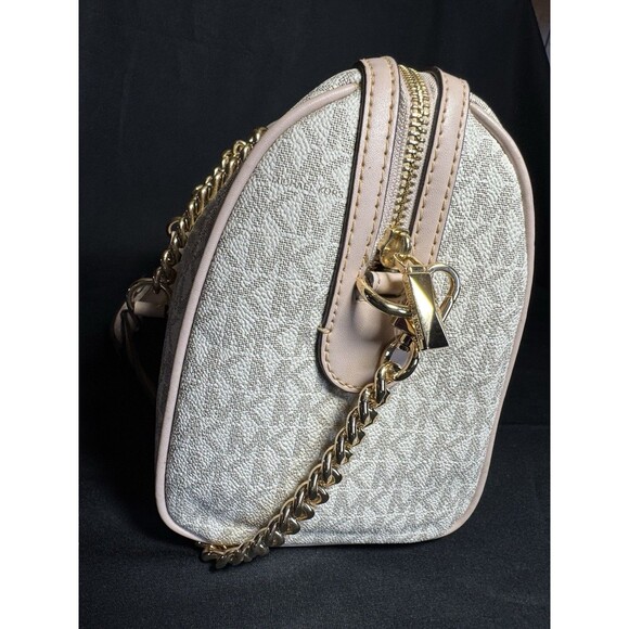 MICHAEL KORS BLAIRE VANILLA PINK LOGO GOLD CHAIN MED DUFFLE SATCHEL BAG *READ*** - Picture 8 of 13